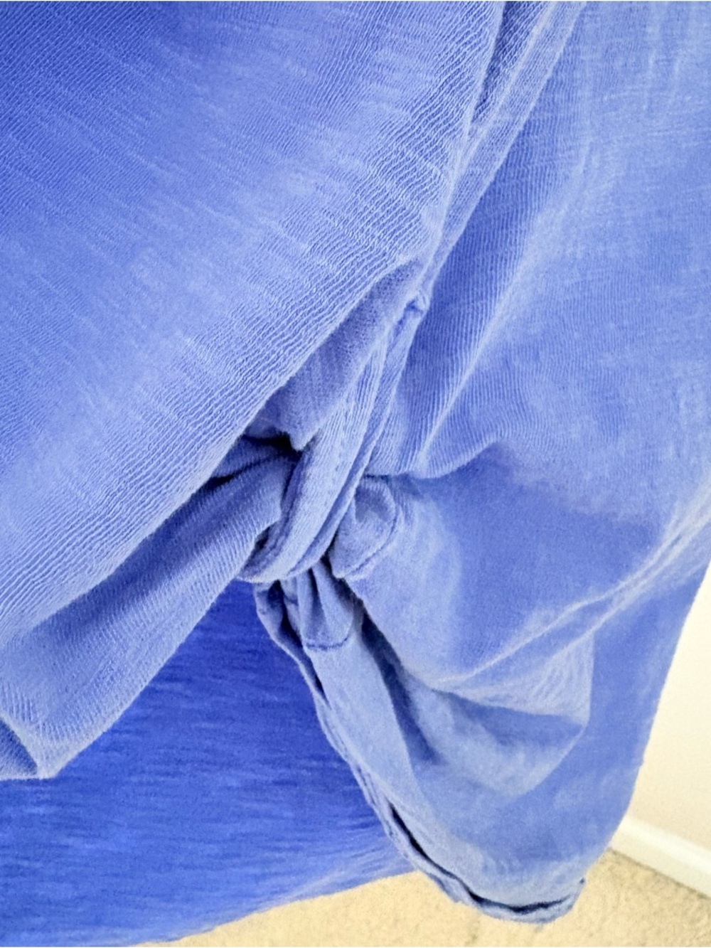 Fresh Produce Blue T-Shirt Dress Ruched Tie Side Midi Cotton Made in USA Sz L - Picture 6 of 13